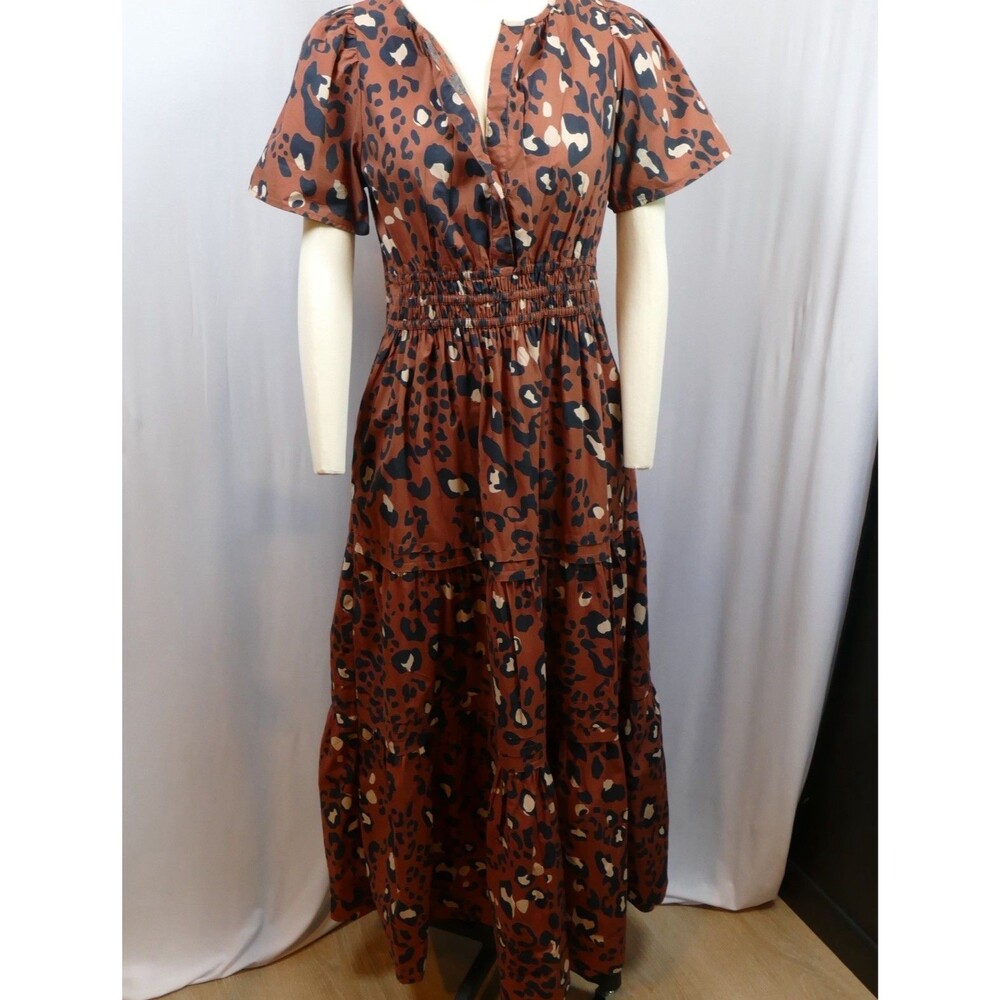 Anthropologie Somerset Maxi Dress Mauve Leopard Print 100% Cotton Smocked S